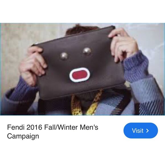 Fendi Faces Black Zip Leather Clutch Bag Mens Unisex 2016 Fall/Winter - Picture 11 of 16